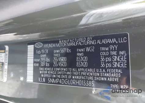 2024 Hyundai Santa Fe Limited z USA, uszkodzony, nr VIN 5NMP4DGL0RH013385